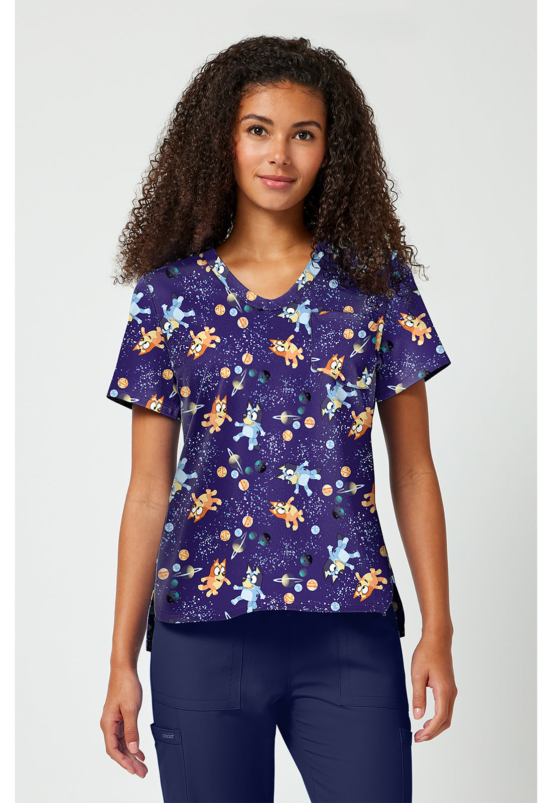 Tooniforms Disney Women's TF797 Print V-Neck Top