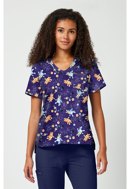 Tooniforms Disney Women's TF797 Print V-Neck Top