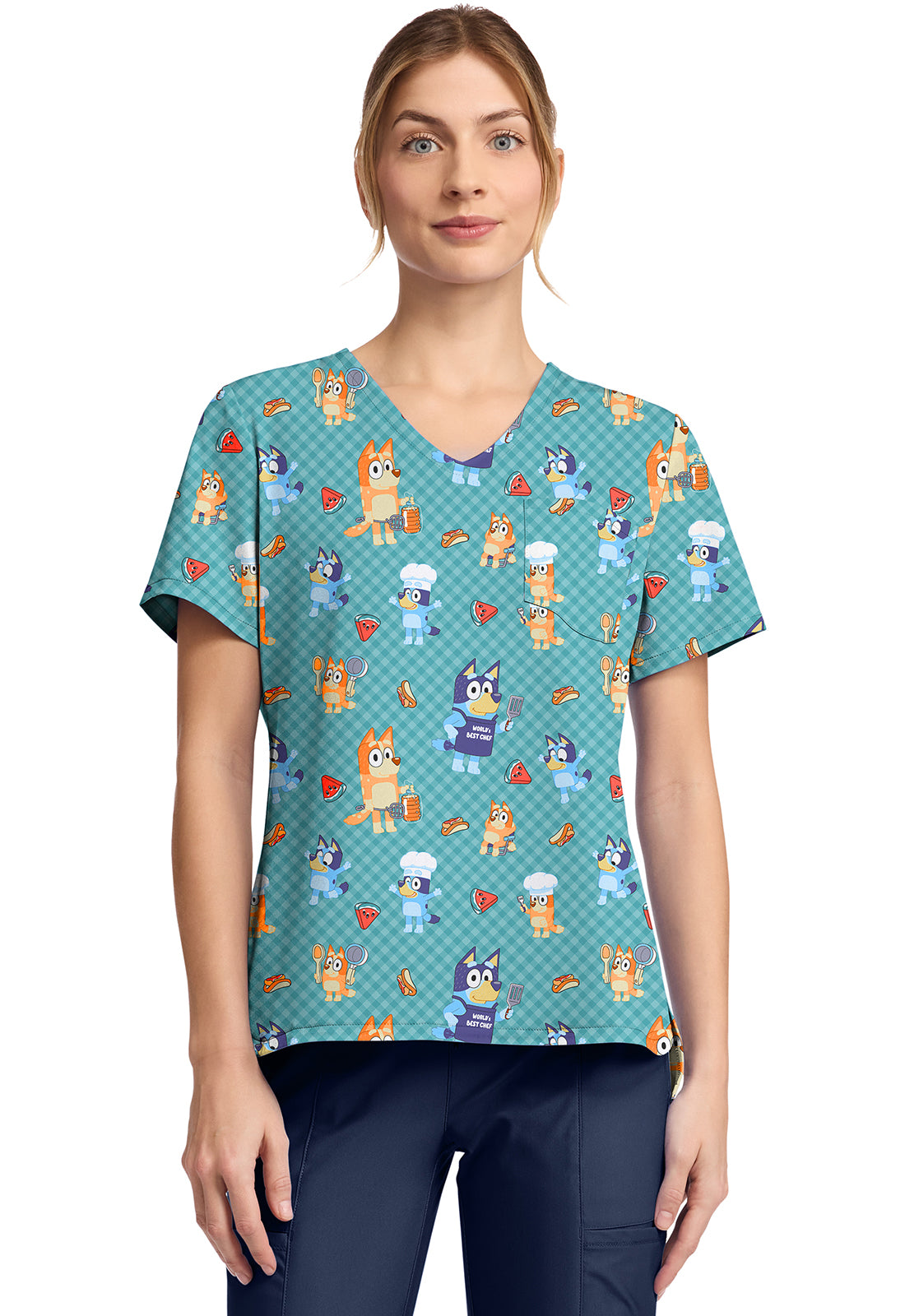 Cherokee Licensed Women's TF797 Print V-Neck Top