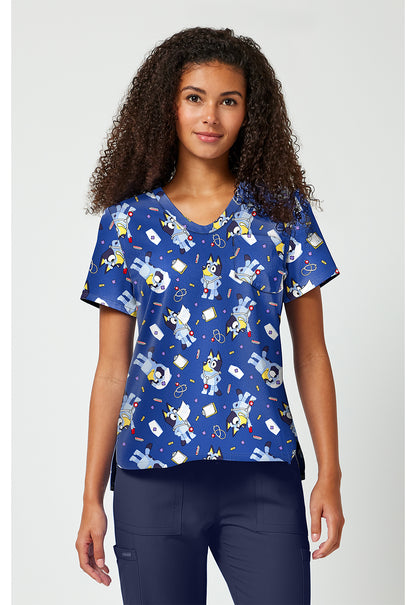 Tooniforms Disney Women's TF797 Print V-Neck Top