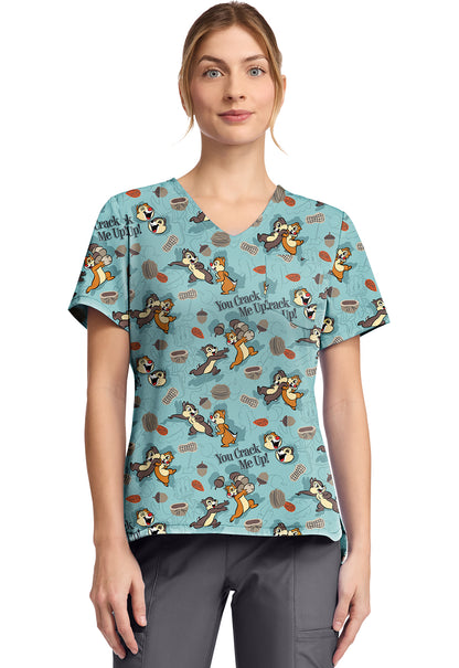 TF TOONIFORMS-DISNEY  Women's TF797 Print V-Neck Top