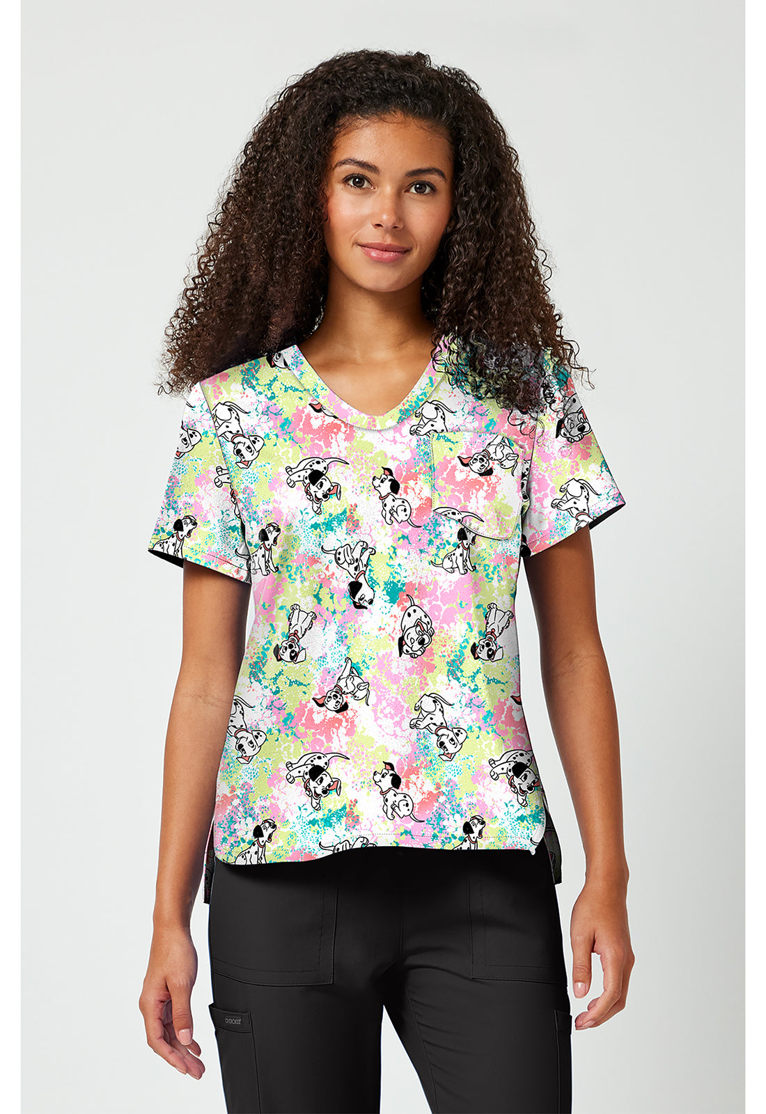 Tooniforms Disney Women's TF797 Print V-Neck Top