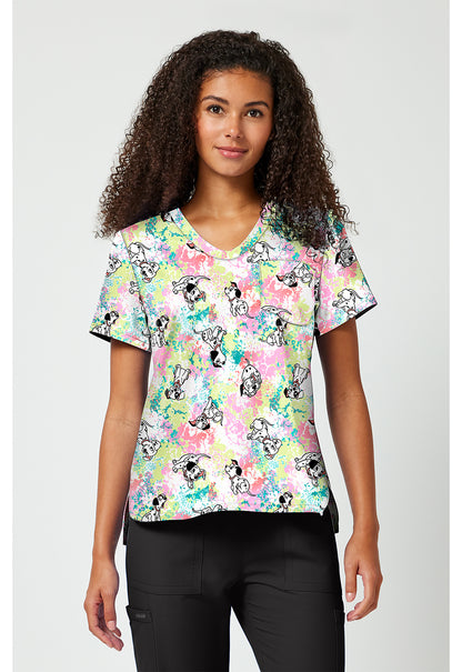 Tooniforms Disney Women's TF797 Print V-Neck Top