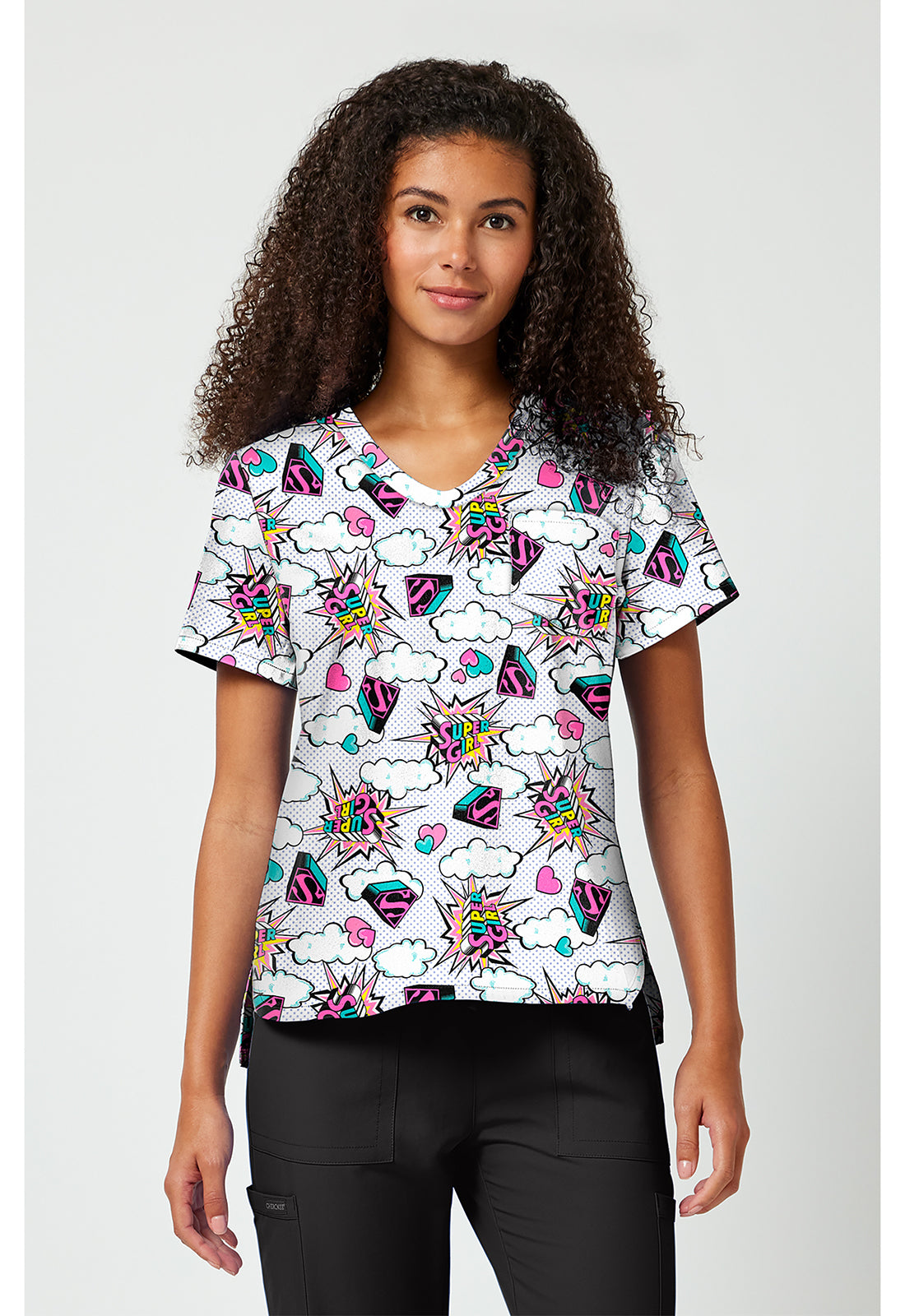 Tooniforms Disney Women's TF797 Print V-Neck Top