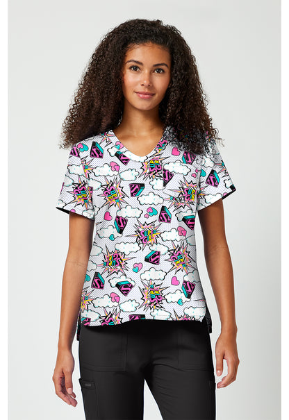 Tooniforms Disney Women's TF797 Print V-Neck Top