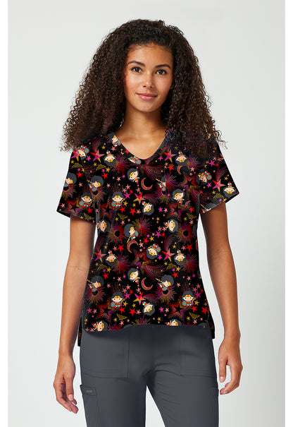 Tooniforms Disney Women's TF797 Print V-Neck Top