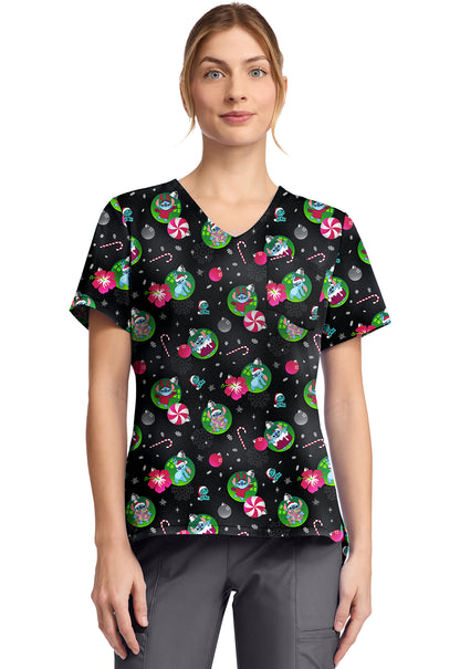 TF TOONIFORMS-DISNEY  Women's TF797 Print V-Neck Top