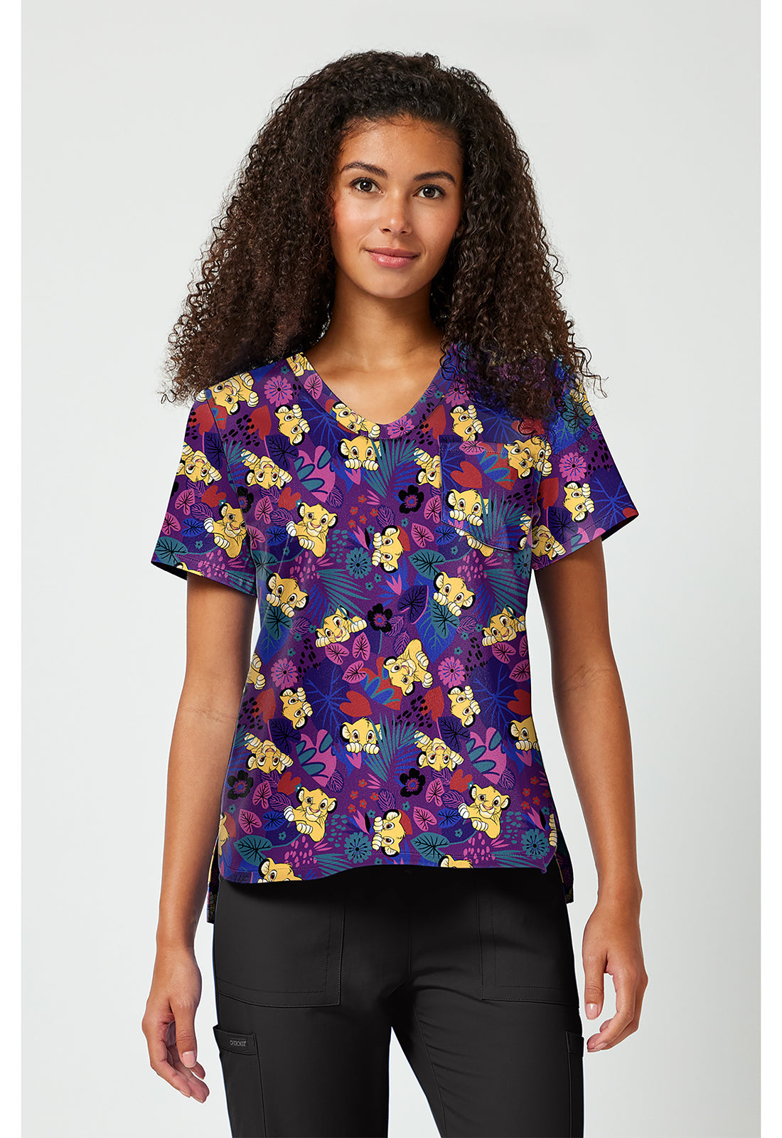 Tooniforms Disney Women's TF797 Print V-Neck Top
