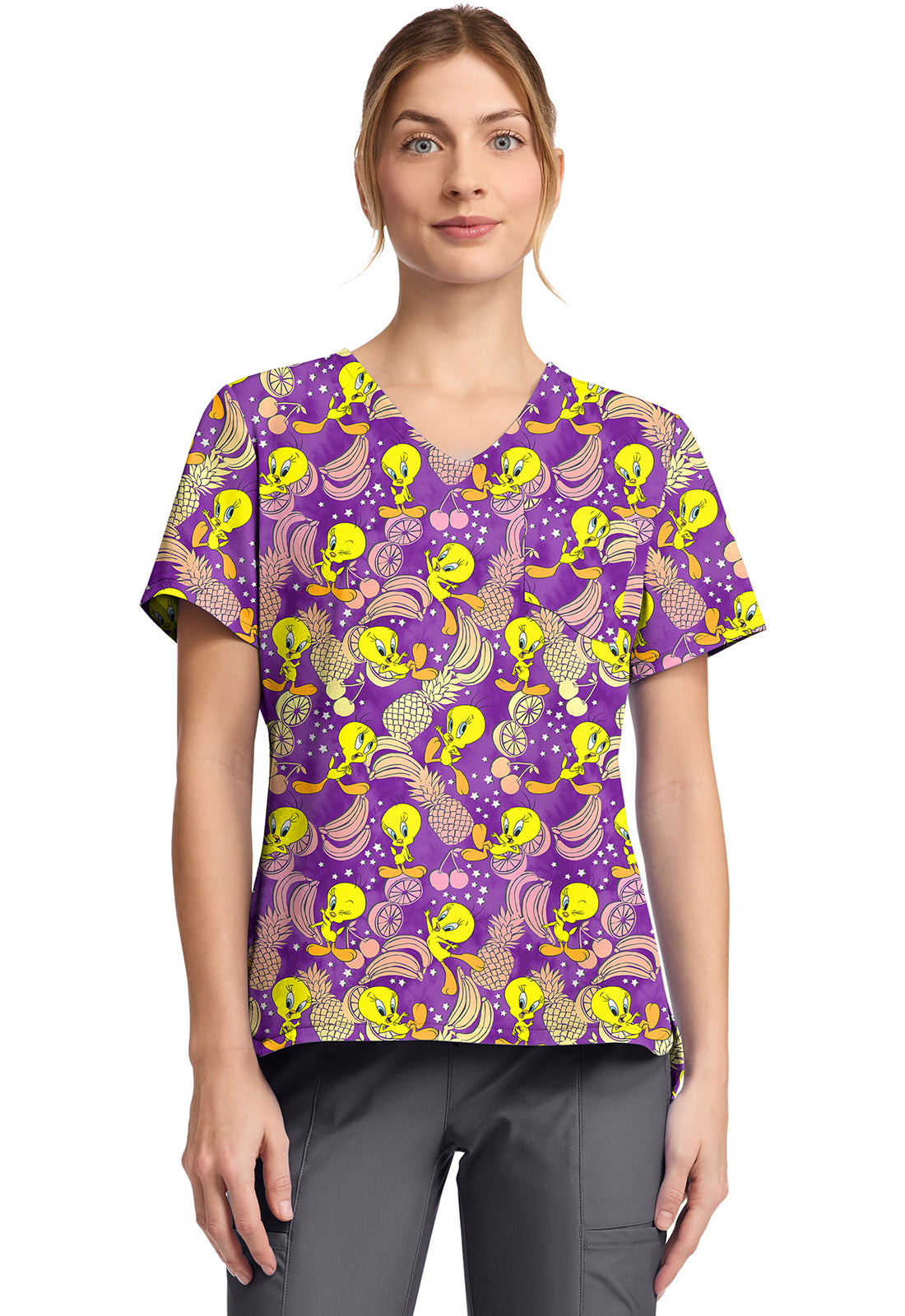 Cherokee Licensed Women's TF797 Print V-Neck Top