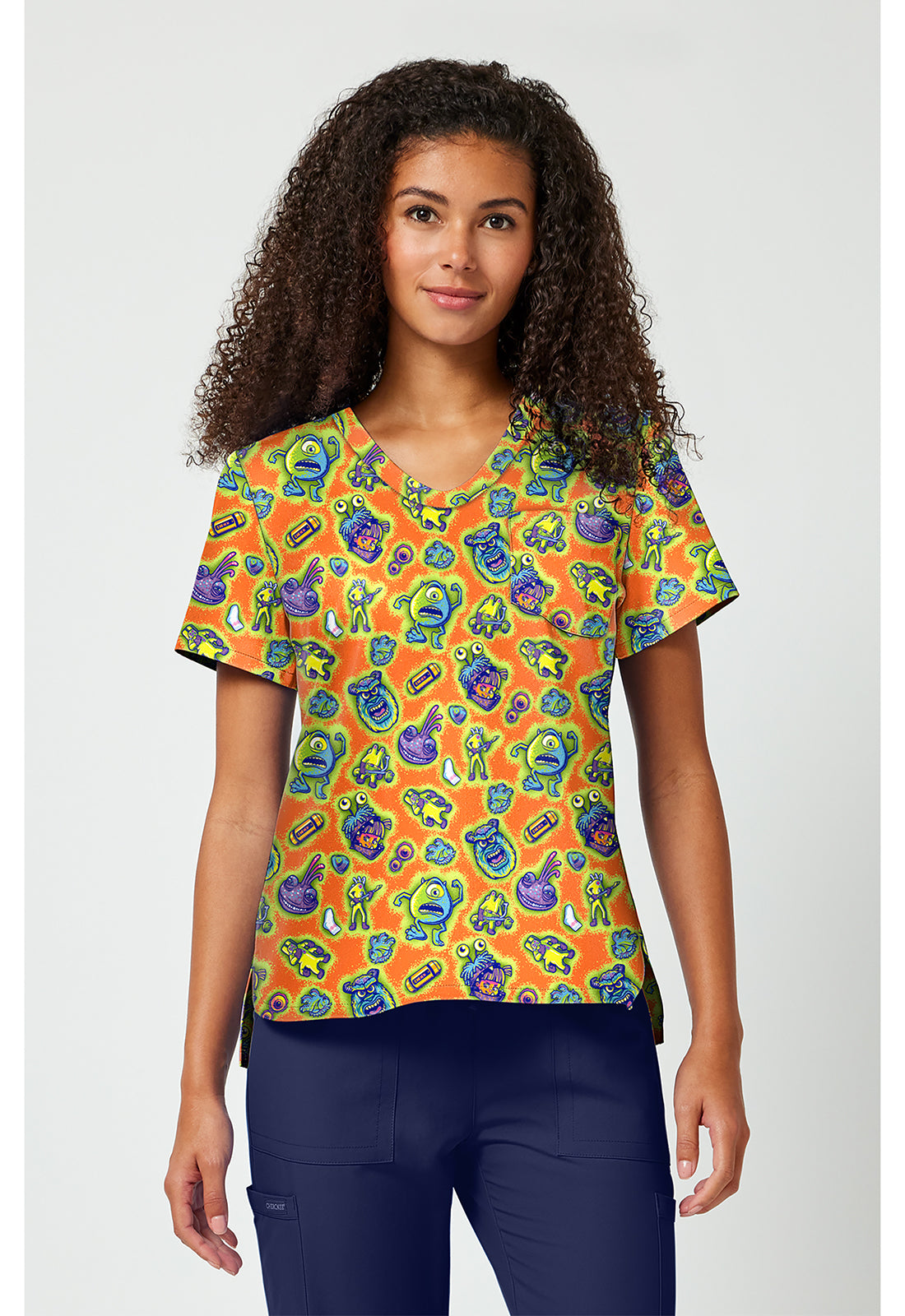 Tooniforms Disney Women's TF797 Print V-Neck Top