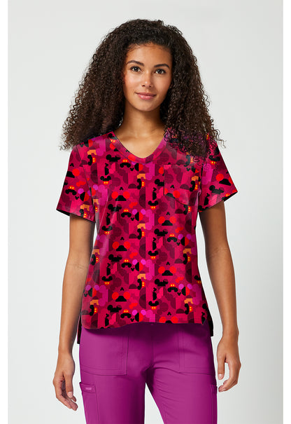 Tooniforms Disney Women's TF797 Print V-Neck Top