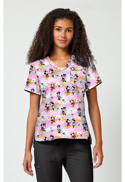 Tooniforms Disney Women's TF797 Print V-Neck Top