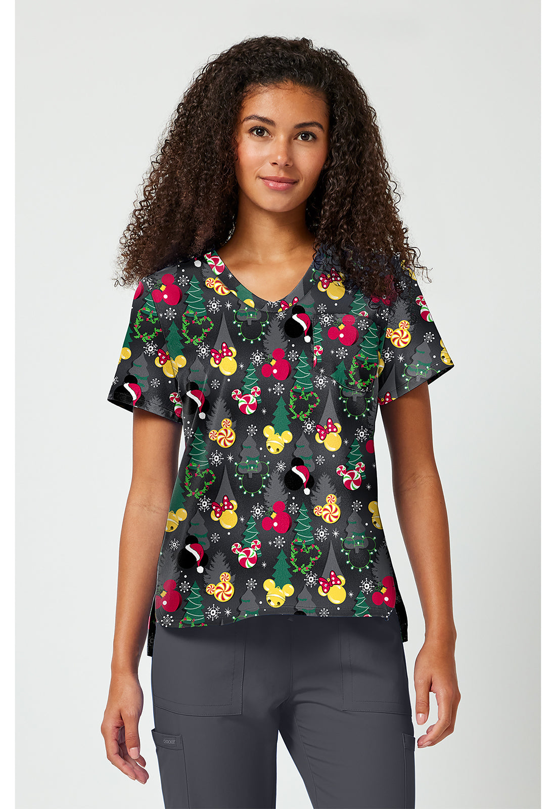 Tooniforms Disney Women's TF797 Print V-Neck Top