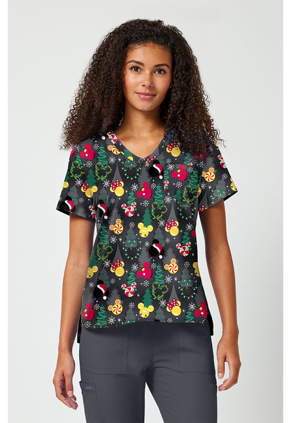 Tooniforms Disney Women's TF797 Print V-Neck Top