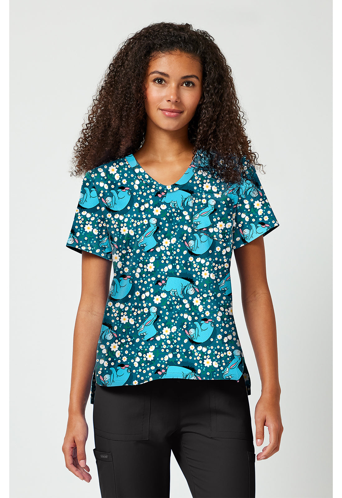 Tooniforms Disney Women's TF797 Print V-Neck Top