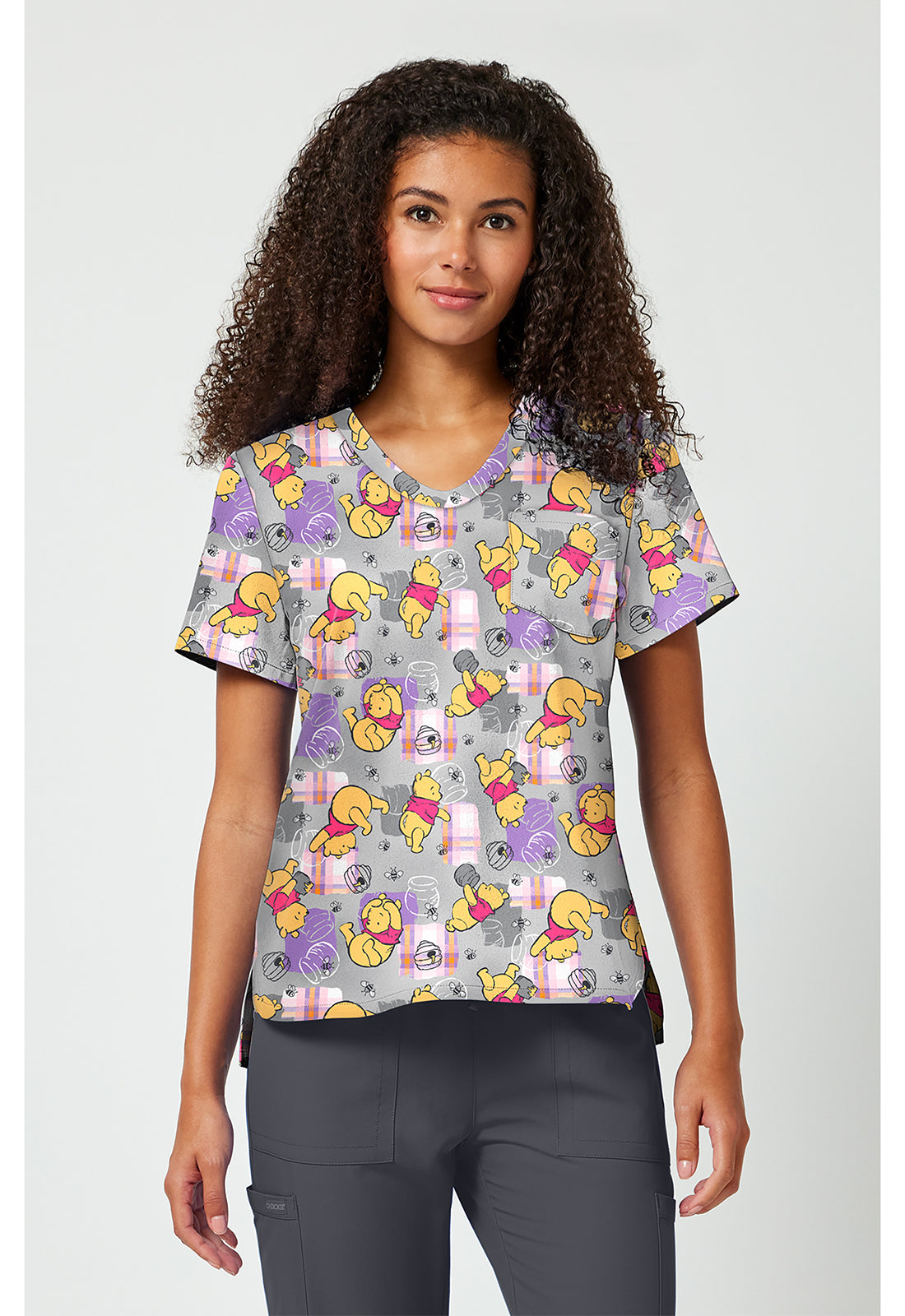 Tooniforms Disney Women's TF797 Print V-Neck Top