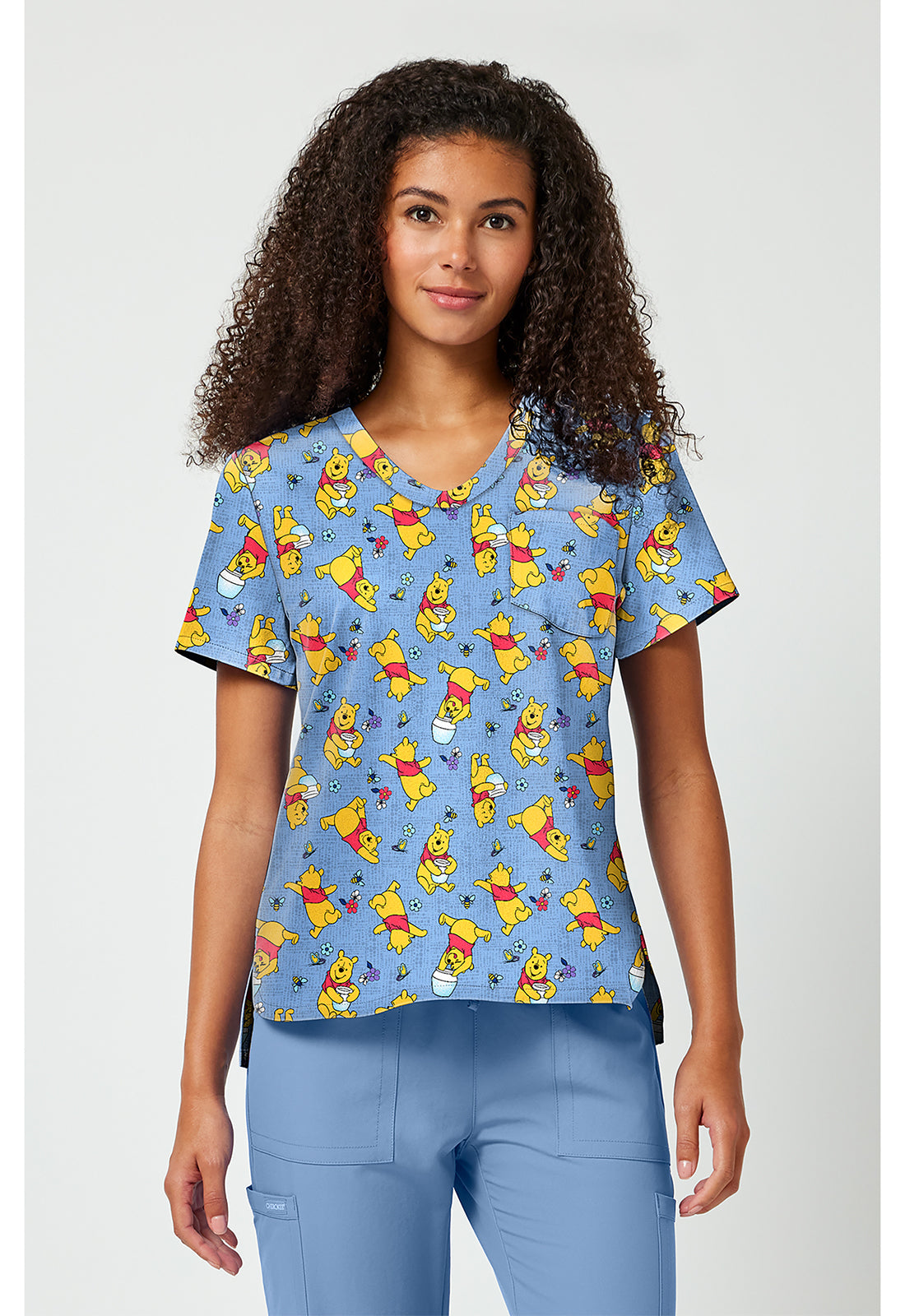 Tooniforms Disney Women's TF797 Print V-Neck Top