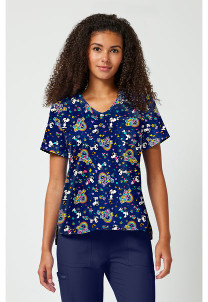 Tooniforms Disney Women's TF797 Print V-Neck Top
