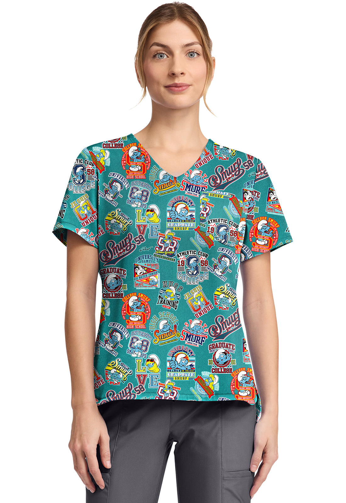 Cherokee Licensed Women's TF797 Print V-Neck Top
