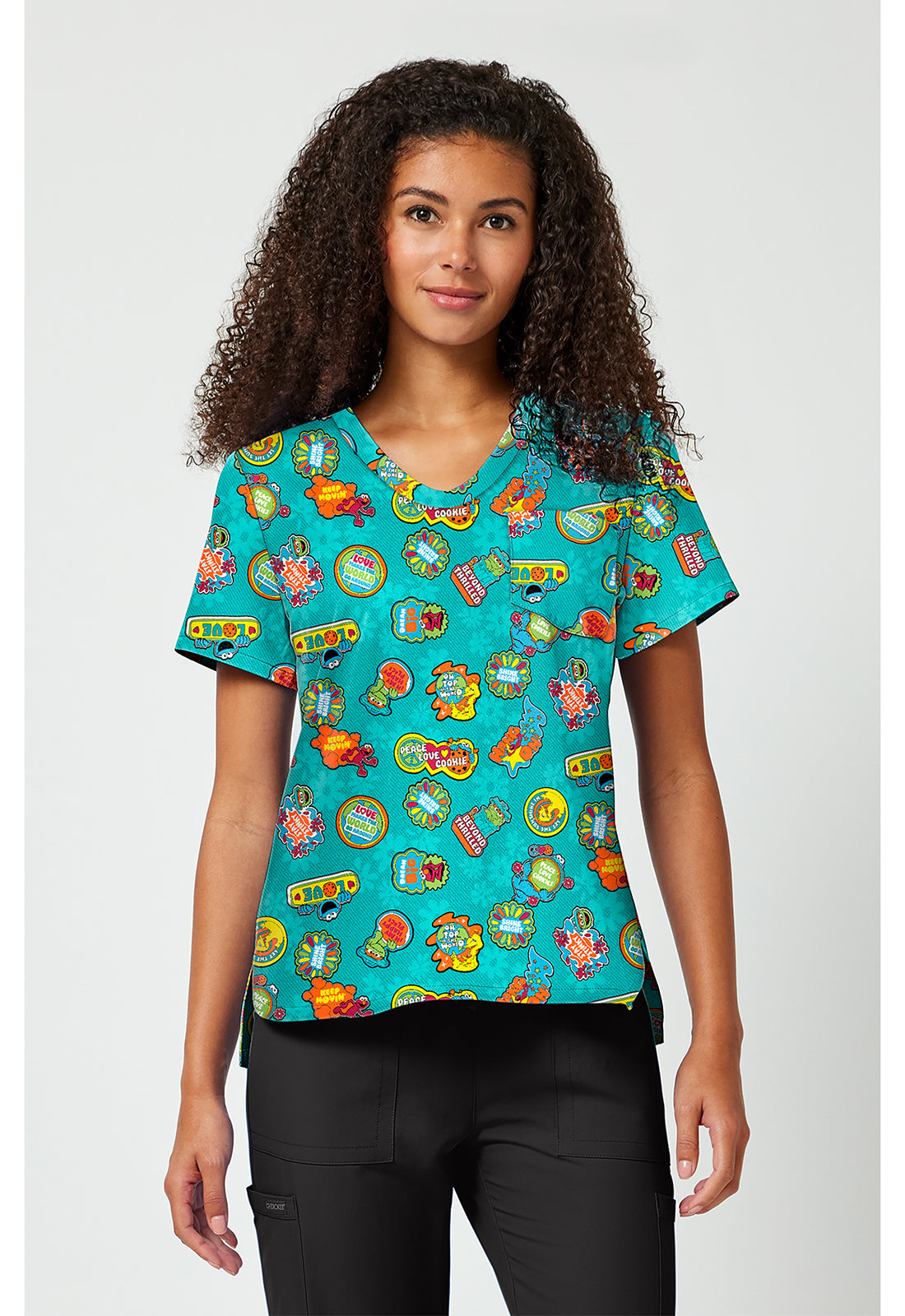 Tooniforms Disney Women's TF797 Print V-Neck Top