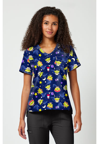 Tooniforms Disney Women's TF797 Print V-Neck Top