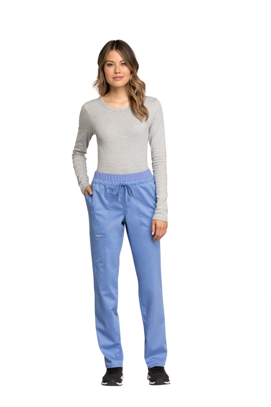 Cherokee Revolution WW105 Petite Mid Rise Tapered Leg Drawstring Pant