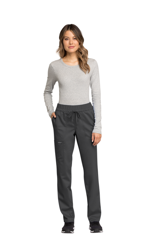 Cherokee Revolution WW105 Petite Mid Rise Tapered Leg Drawstring Pant