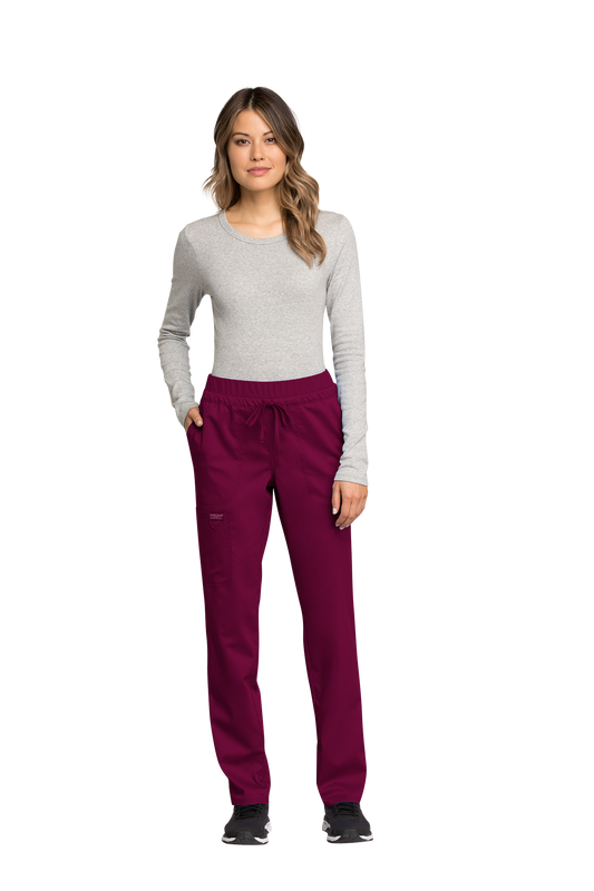 Cherokee Revolution WW105 Petite Mid Rise Tapered Leg Drawstring Pant